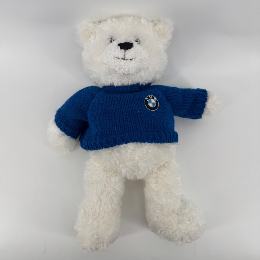 BMW Signature Bear by GUND White Plush Blue Knit Sweater Logo 046786 15 Inch